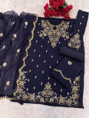 Navy blue embroidered vichitra stitched palazzo style salwar suit 3