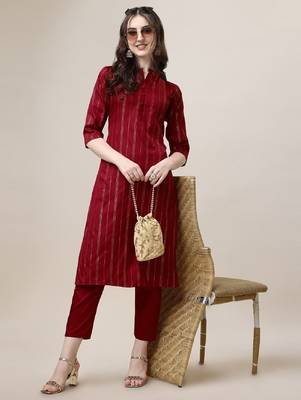 Red color art silk blend mandarin neck kurti 1