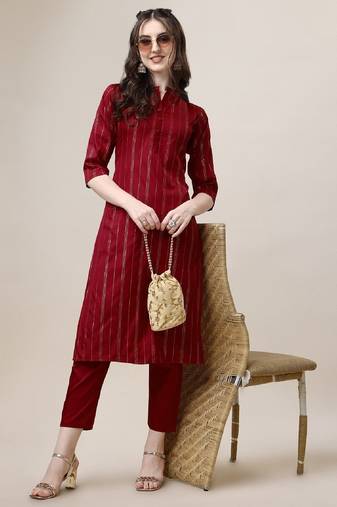 Red color art silk mandarin neck kurti
