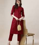 Red color art silk mandarin neck kurti