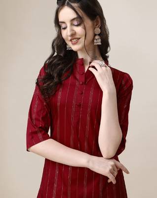 Red color art silk blend mandarin neck kurti 2