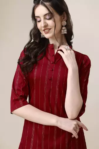 Red color art silk mandarin neck kurti