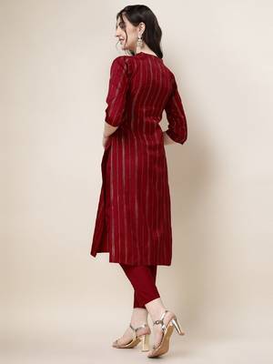 Red color art silk blend mandarin neck kurti 3