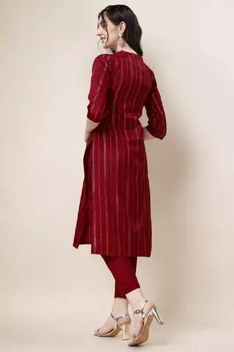 Red color art silk mandarin neck kurti
