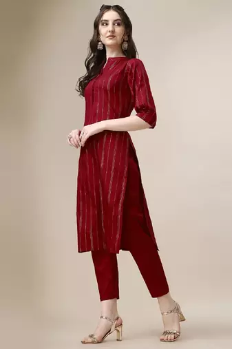 Red color art silk mandarin neck kurti