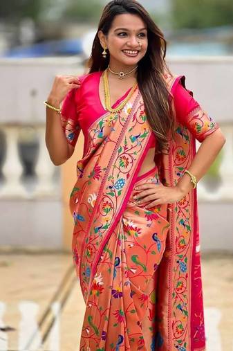 Rani Pink Color Heavy Traditional Paithani Silk Saree
