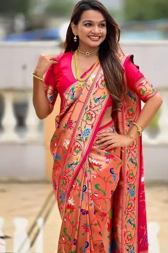Rani Pink Color Heavy Traditional Paithani Silk Saree