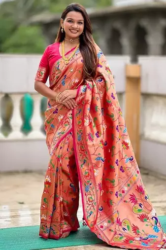 Rani Pink Color Heavy Traditional Paithani Silk Saree