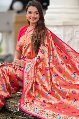 Rani Pink Color Heavy Traditional Paithani Silk Saree
