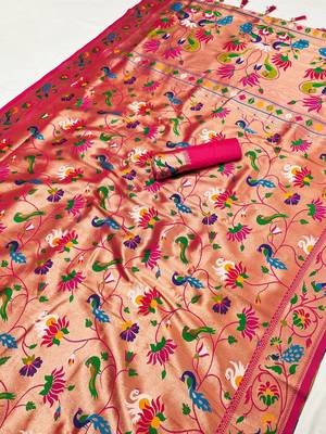 Rani Pink Color Heavy Traditional Paithani Silk Saree 5