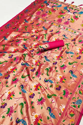 Rani Pink Color Heavy Traditional Paithani Silk Saree