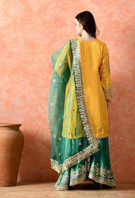 Yellow gotta sharara set with crystal detailing 2