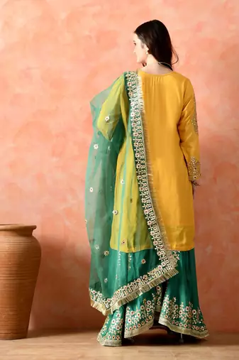 Yellow gotta sharara set with crystal detailing
