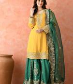 Yellow gotta sharara set with crystal detailing