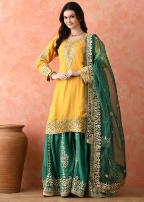 Yellow gotta sharara set with crystal detailing 3