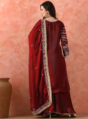 Maroon sharara set with zardozi & dabka work 2