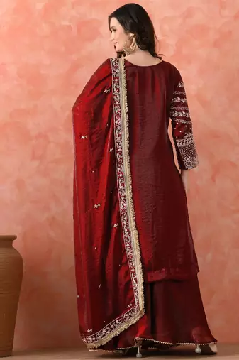 Maroon sharara set with zardozi & dabka work