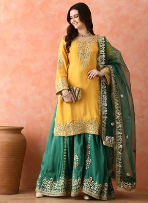Yellow gotta sharara set with crystal detailing 4
