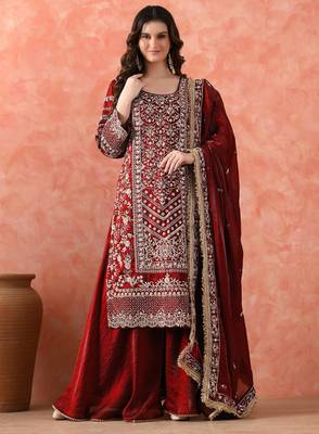 Maroon sharara set with zardozi & dabka work 1