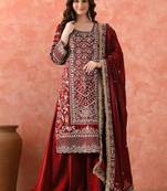 Maroon sharara set with zardozi & dabka work