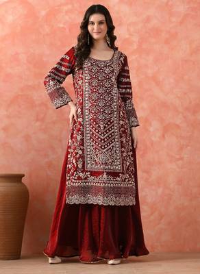 Maroon sharara set with zardozi & dabka work 3