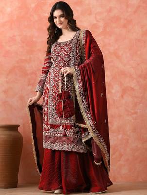 Maroon sharara set with zardozi & dabka work 4