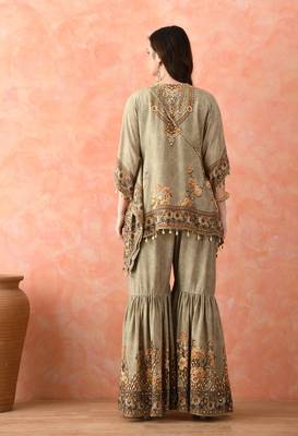 Pista green kaftaan gharara with mirror work 2