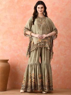 Pista green kaftaan gharara with mirror work 1