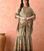 Pista green kaftaan gharara with mirror work