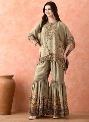 Pista green kaftaan gharara with mirror work 3
