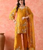 Yellow kurta set with thread, pearl & zardozi work