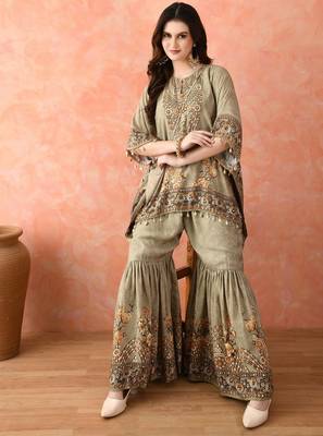 Pista green kaftaan gharara with mirror work 4