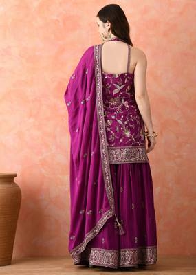 Purple gharara set with zardozi & thread work 2