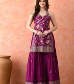Purple gharara set with zardozi & thread work