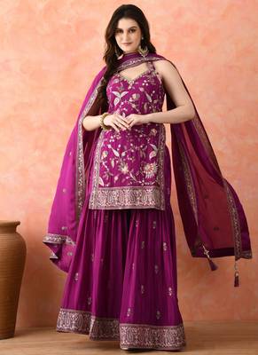Purple gharara set with zardozi & thread work 3