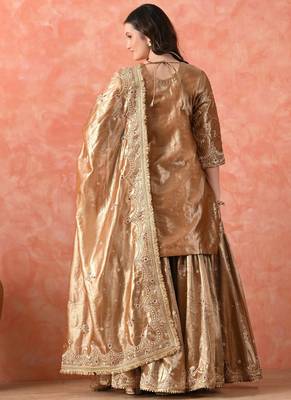 Golden gharara set with zardozi & kundan embroidery 2