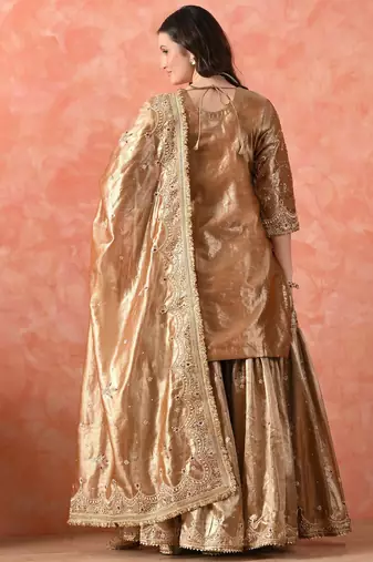 Golden gharara set with zardozi & kundan embroidery