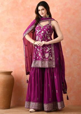 Purple gharara set with zardozi & thread work 4