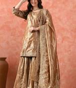 Golden gharara set with zardozi & kundan embroidery