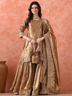 Golden gharara set with zardozi & kundan embroidery 3