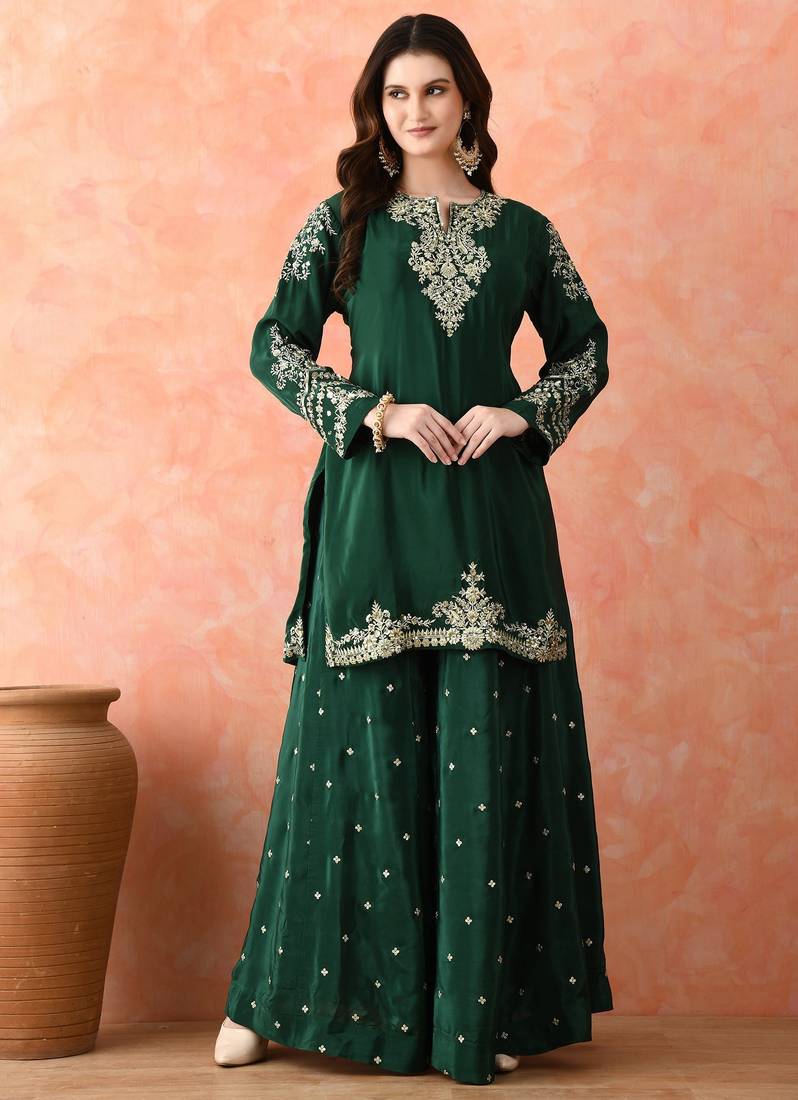 Green zardozi sharara set with dupatta