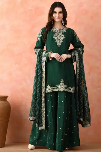 Green zardozi sharara set with dupatta