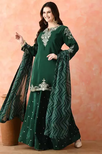 Green zardozi sharara set with dupatta