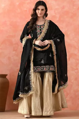 Black gharara set with zardozi & dabka work
