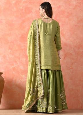 Green gharara set with mirror & cutdana work 2