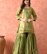 Green gharara set with mirror & cutdana work