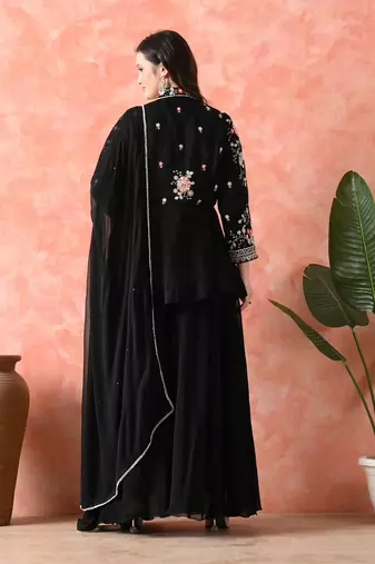 Black sharara set with thread & cutdana work