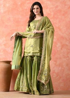 Green gharara set with mirror & cutdana work 3
