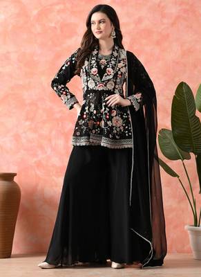 Black sharara set with thread & cutdana work 1