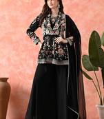 Black sharara set with thread & cutdana work